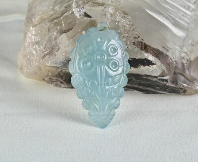 Certified Natural Blue Aquamarine 76.60 Ct Carved Gemstone Drilled For Pendant