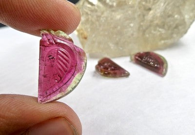 Watermelon Tourmaline Carved Gemstone 23.59 Ct Earring Pendant Design