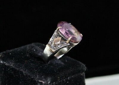 Natural Ametrine 10ct Oval Cut Natural Diamond 18k Gold Silver Vintage Ring