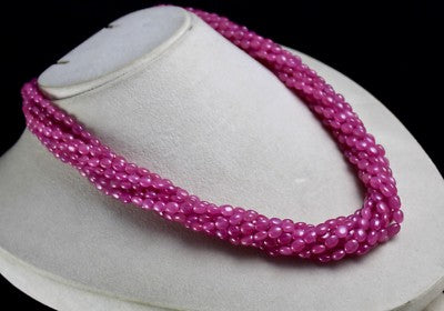 Certified Natural Ruby Cabochon 823 Ct Beaded 9 Line 18k Gold Necklace