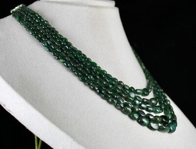 Certified 359 Ct Old Mines Emerald Beads 5 Line Nugget Necklace
