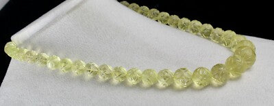 Certified Natural Lemon Quartz 496ct Carved Semi Precious Gemstone Necklace
