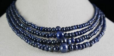 Certified Natural Blue Sapphire Round Beads 382 Ct Sterling Silver Necklace