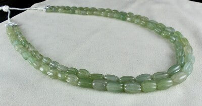 Vintage Natural Aventurine Jade 484 Ct Gemstone Carved Beads Necklace