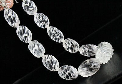 Natural White Rock Crystal Quartz Beads 13 Pcs Oval 1142 Carats Gemstone
