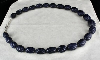 Blue Jade Carved Beaded Necklace 1 Line 1301 Ct Natural Stone Sterling Silver