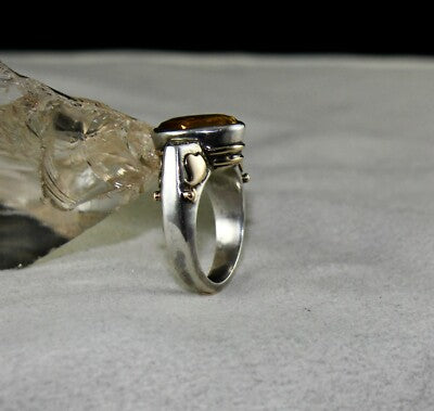 Natural Yellow Citrine 10ct Oval Natural Diamond 18k Gold Sterling Silver Ring