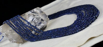 Certified Natural Blue Sapphire 643 Ct Round Beads Gemstone Necklace 621 Ct