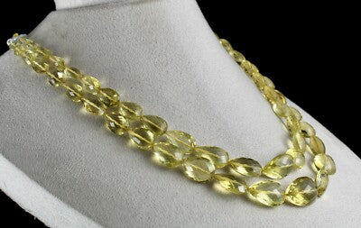 Certified Natural Lemon Quartz 409 Ct Beads Tear Drop Gemstone Necklace
