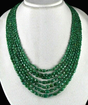 Certified Vintage Natural Emerald 471 Ct Green Gemstone Long Beads Necklace