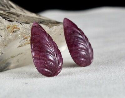 Certified Natural Untreated Ruby 48.80 Ct Carved Leaves Earring Sterling Silver