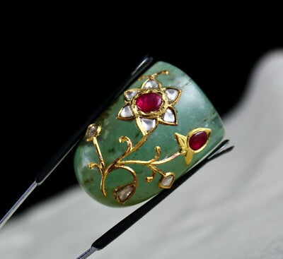 Certified Mughal 1112Ct Natural Emerald Ruby Diamond 22k Gold Pendant Design