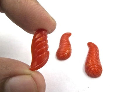 Natural Red Coral Carved Gemstone 26mm 18.44ct Earrings Pendant