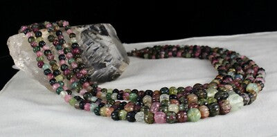 Certified Antique Natural Multi Tourmaline 860ct Carved Melon Gemstone Necklace