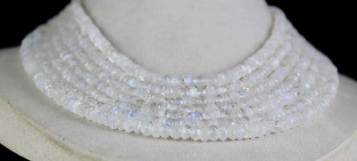 Natural Rainbow Moonstone Necklace 850 Ct Faceted Round Beads 7l White Gemstone