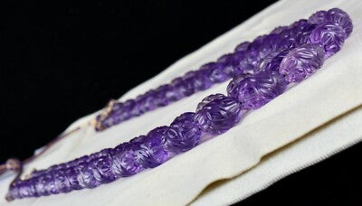 Certified Vintage Natural Amethyst 1152 Ct Carved Beads Purple Necklace
