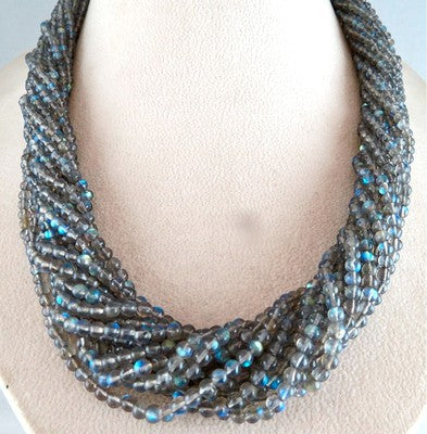 Natural Black Labradorite 612 Ct Beads Round 14 Line Ladies Necklace