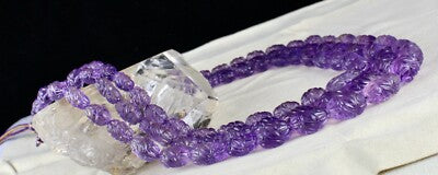 Certified Vintage Natural Amethyst 1152 Ct Carved Beads Purple Necklace