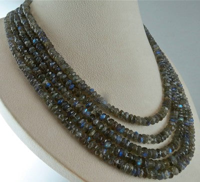 Labradorite Faceted Round Beads 10ct 5 L 775 Cts Sterling Silver Necklace