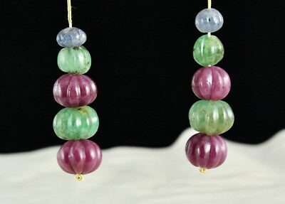 Certified Natural Emerald Ruby Blue Sapphire Earrings 144.85 Ct Sterling Silver