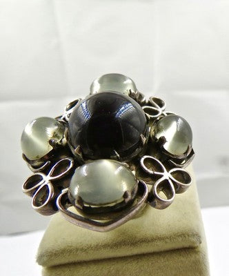 Natural Black Apatite & Moonstone 10.00ct 925 Sterling Silver Fashion Ring