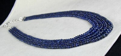Certified Natural Blue Sapphire 460 Ct Round Beads Sterling Silver Necklace