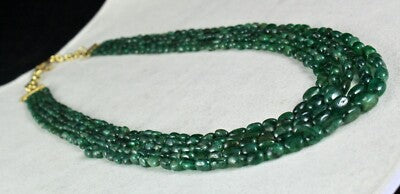 Certified Vintage Natural Emerald 308ct Beads Nugget Gemstone Necklace Women's