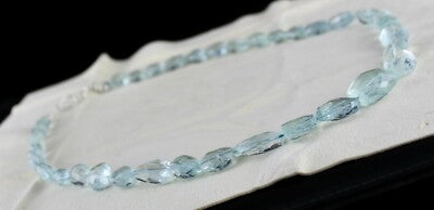 Certified Natural Aquamarine 470ct Faceted Beads Sterling Silver Necklace