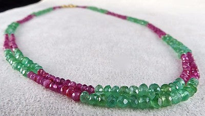 Certified Natural Colombian Emerald Ruby Faceted Beads 89.3 Ct Necklace
