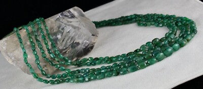 Certified Antique Natural Emerald Necklace 328ct Precious Gem Beaded Strings