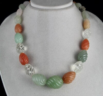 Natural Semi Precious Gemstone Melon Beads Necklace 901 Cts Sterling Silver