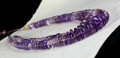 Certified Natural Amethyst Round Beads Necklace 2l 1127ct Unique Sterling Silver