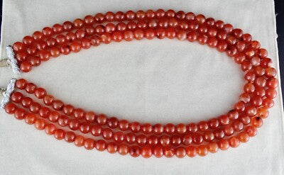 Natural Carnelian Beads 3 Line 1569ct Gemstone Important Necklace