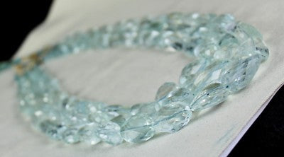 Certified Natural Aquamarine 914 Ct Faceted Tumble Beads Blue Necklace