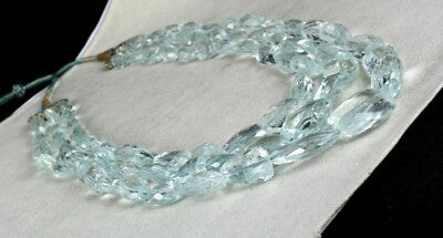 Certified Natural Blue Aquamarine Bead Necklace 1228 Ct Tumble Facets For Women
