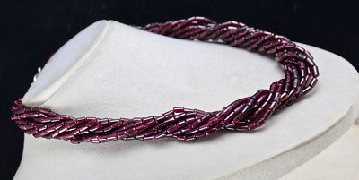Natural Red Garnet Tube Beads Necklace 10l, 937ct Sterling Silver Ladies Fashion