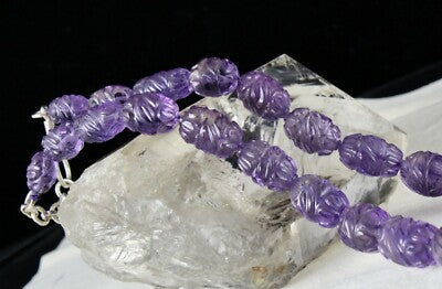 Certified Antique Engraved Amethyst 511 Ct Sterling Silver Long Necklace