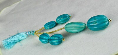 Certified Old Real Turquoise Beads Carved Melon 6pc 142ct Gemstone Jewelry