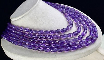 Certified Natural Amethyst 1619 Ct Oval Faceted Beads Fashion Necklace For Women
