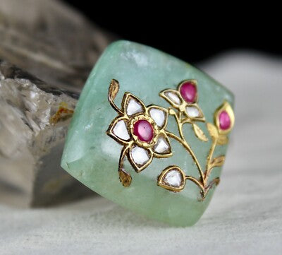 Certified Finest Mughal Colombian Emerald 22k Gold Natural Diamond Gemstone