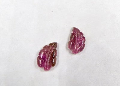 Natural Pink Tourmaline Carved Leaves Pair 6.25ct Gemstone Earrings