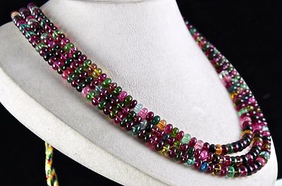 Certified Natural Multi Tourmaline Necklace 832 Ct Round Beaded A+ Gemstone