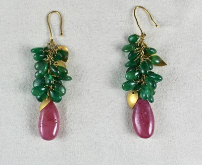 Certified Natural Zambian Emerald 10ct Burmese Ruby Teardrop 18k Gold Earrings
