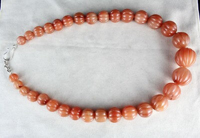 Natural Orange Aventurine 1297 Ct Carved Beaded Necklace Sterling Silver Clasp
