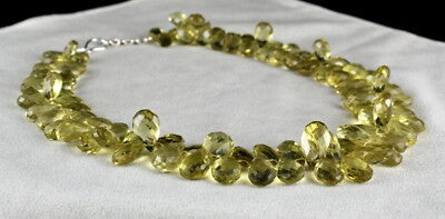 Natural Lemon Quartz 665ct Tear Drop Gemstone Necklace Beads 1 Line