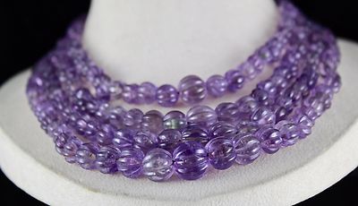 Natural Amethyst 906 Ct Carved Melon Beads Gemstone Antique Necklace