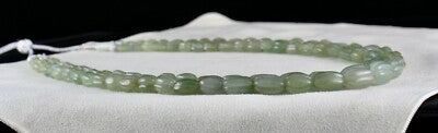 Vintage Natural Aventurine Jade 484 Ct Gemstone Carved Beads Necklace