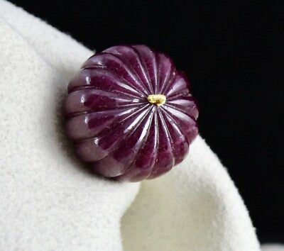 Certified Natural Ruby 87.50 Ct Carved Melon Pumpkin Bead Gemstone Pendant Ring