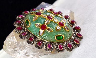 Certified Antique Green Emerald 10ct Natural Diamond 18k Gold Pendant 925 Silver