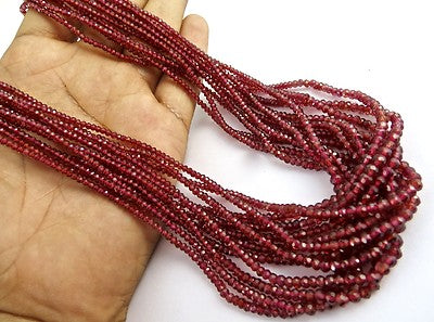 Natural Rhodolite Garnet Necklace Faceted 3mm Round Beads 632 Ct Gemstone L: 12